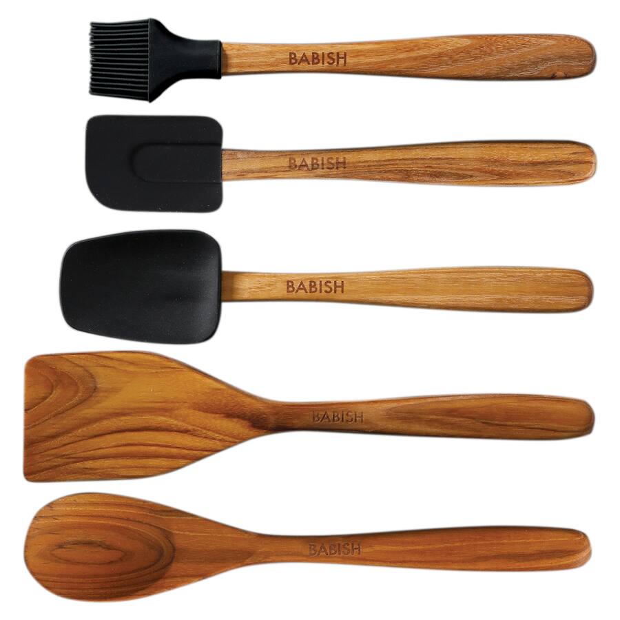 Juego de 5 utensilios de cocina esenciales de madera y silicona Babish
