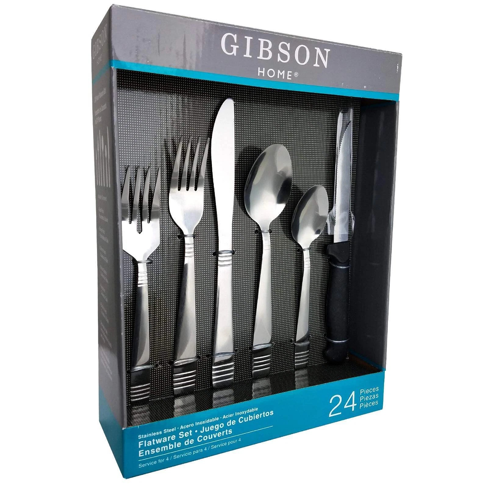 Juego de cubiertos Gibson Palmore Plus de 24 piezas de acero inoxidable con 4 cuchillos para carne-