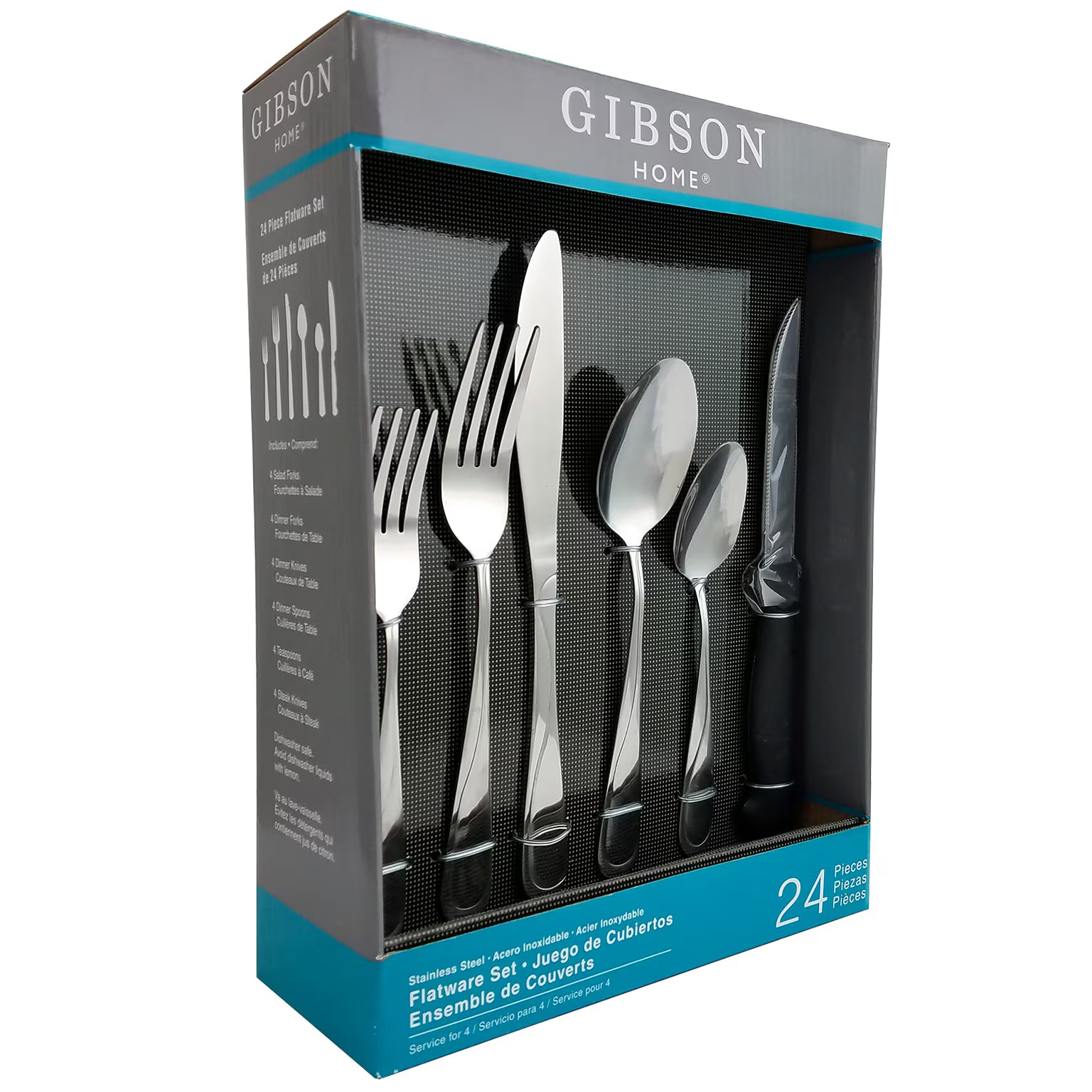 Juego de cubiertos de 24 piezas de acero inoxidable Gibson Home